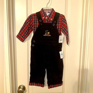 NTW Sz 12M black overalls and plaid top